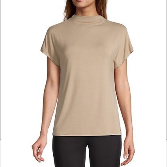 CALVIN Klein Tan Chai Mockneck Short-Sleeve Top size Medium - Picture 1 of 14